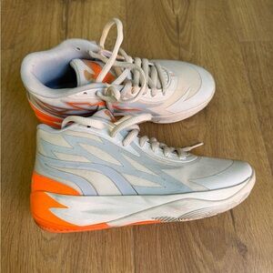 Puma White Athletic High-Top Sneakers with Orange Logo